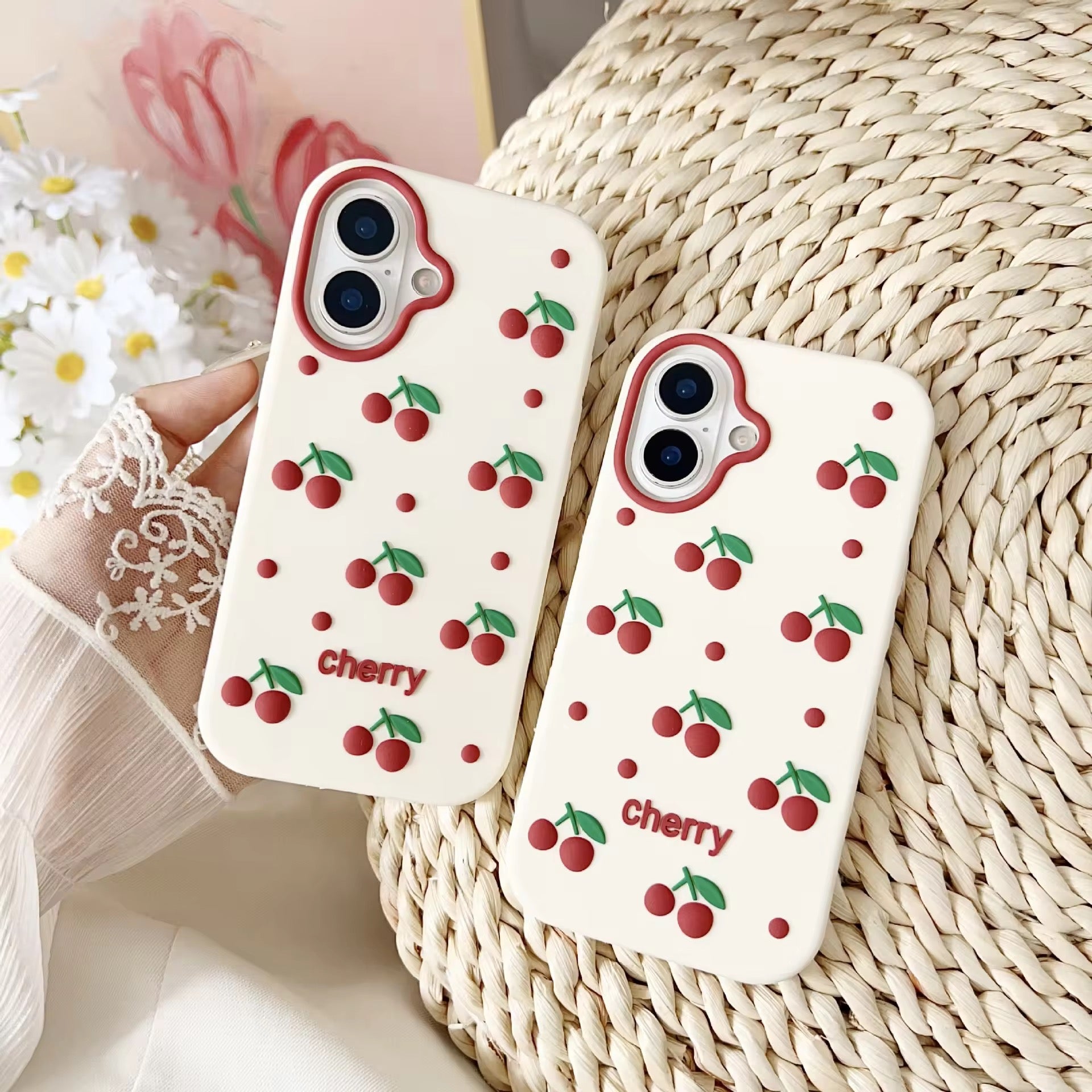 3D Cherry iPhone Pre-Order White Silicone Rubber Case