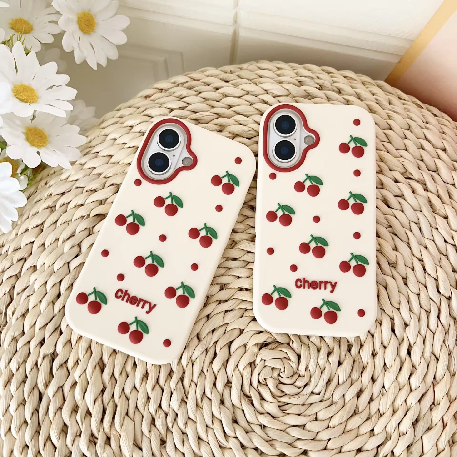 3D Cherry iPhone Pre-Order White Silicone Rubber Case
