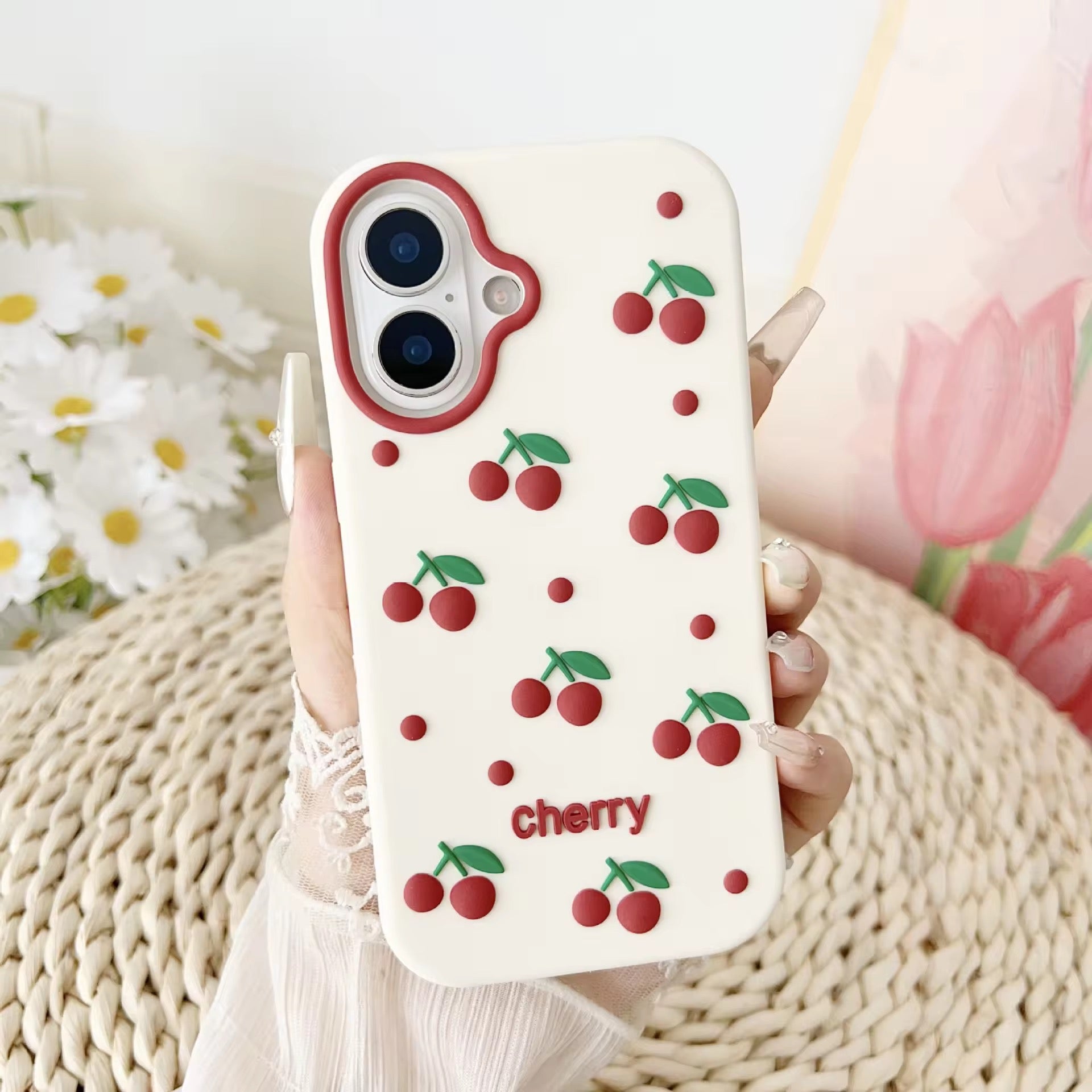 3D Cherry iPhone Pre-Order White Silicone Rubber Case