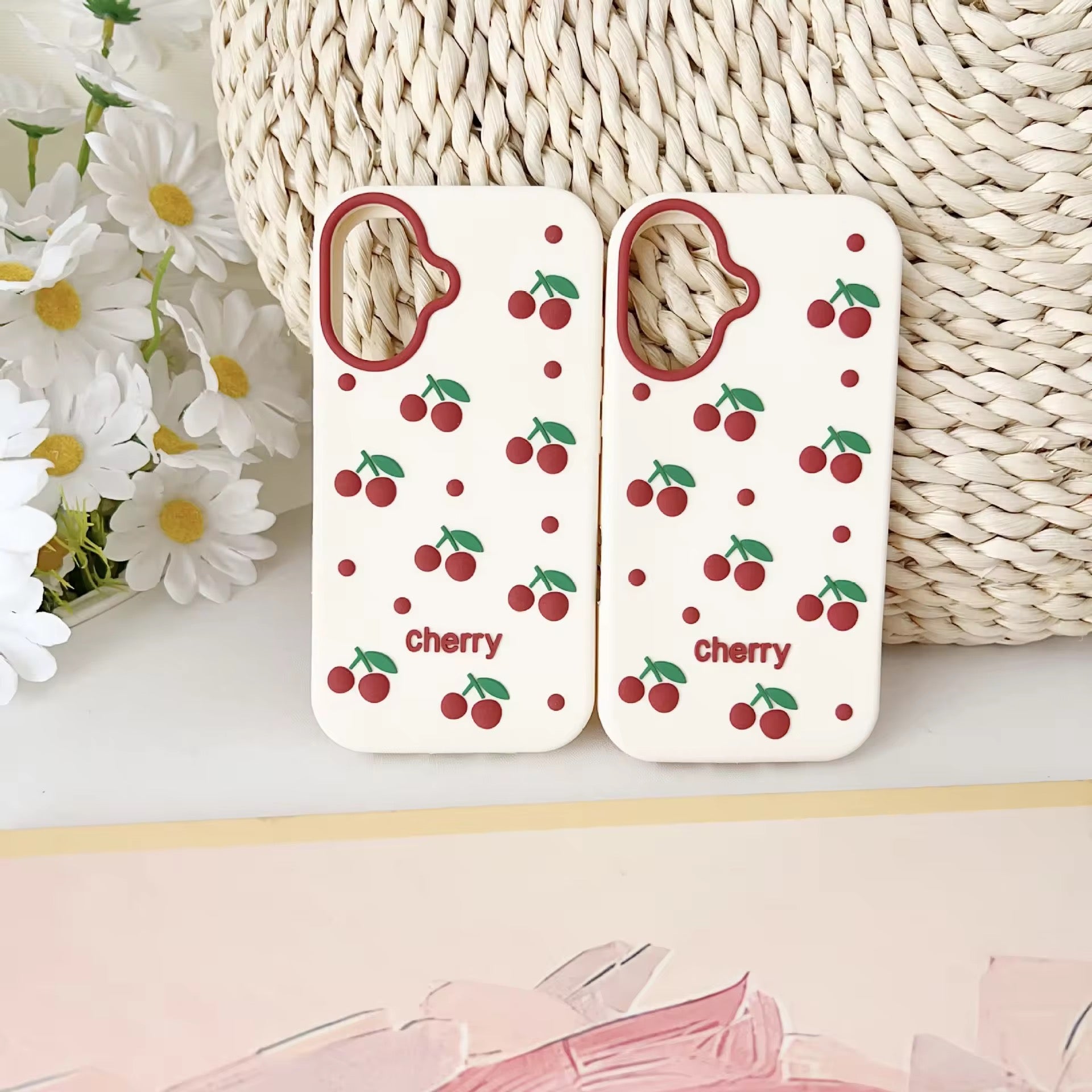 3D Cherry iPhone Pre-Order White Silicone Rubber Case