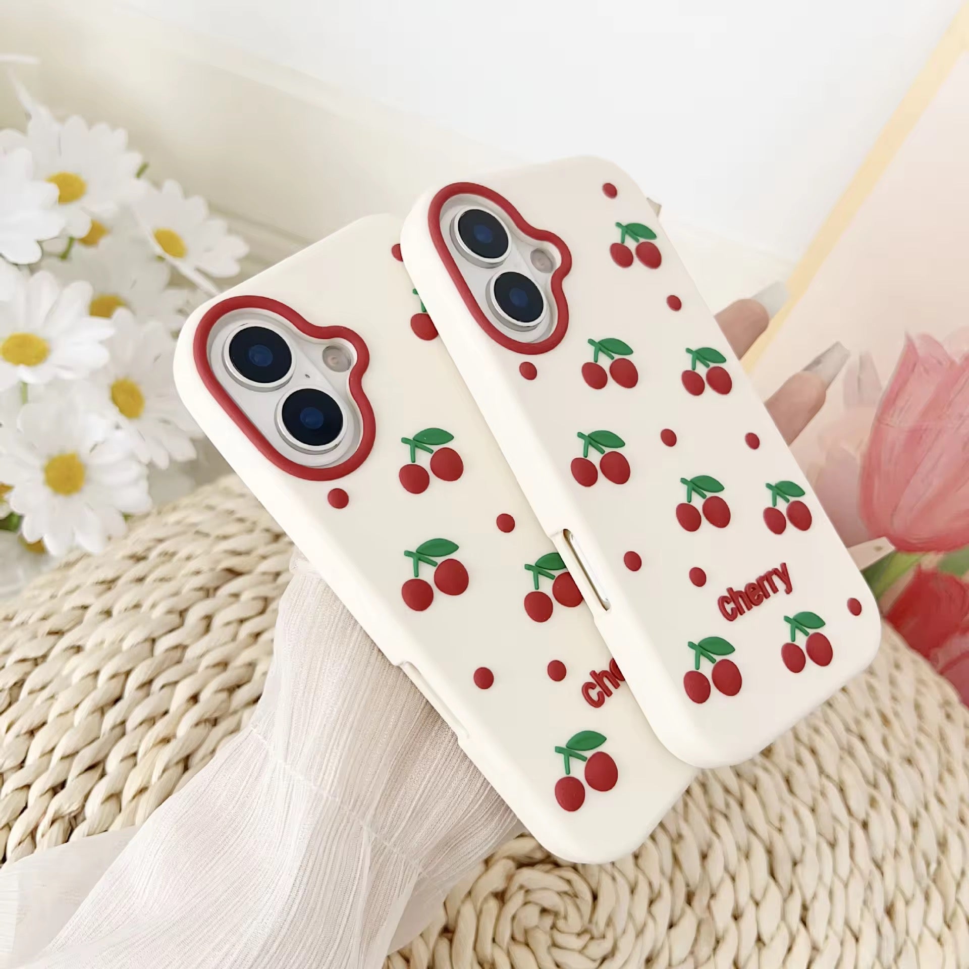 3D Cherry iPhone Pre-Order White Silicone Rubber Case