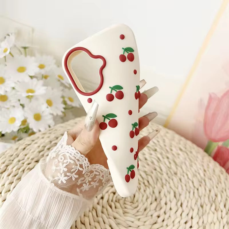 3D Cherry iPhone Pre-Order White Silicone Rubber Case
