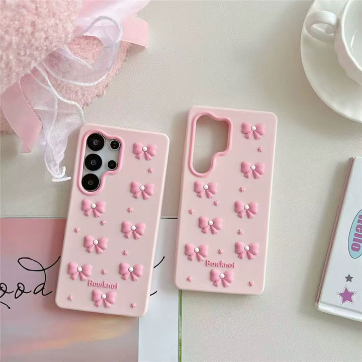 3D iPhone Samsung Redmi Pink Kawaii Pearl Bow Pre-Order Phone Holder Stand Rubber Silicone Case