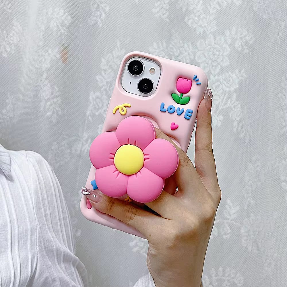 3D iPhone Samsung Flower Phone Holder Pre-Order Rubber Silicone Case