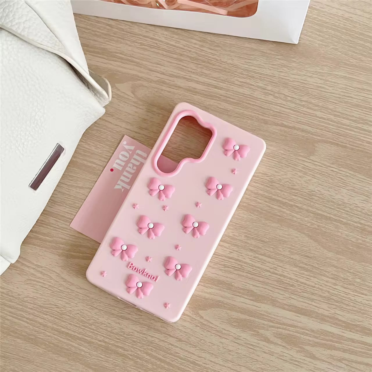 3D iPhone Samsung Redmi Pink Kawaii Pearl Bow Pre-Order Phone Holder Stand Rubber Silicone Case