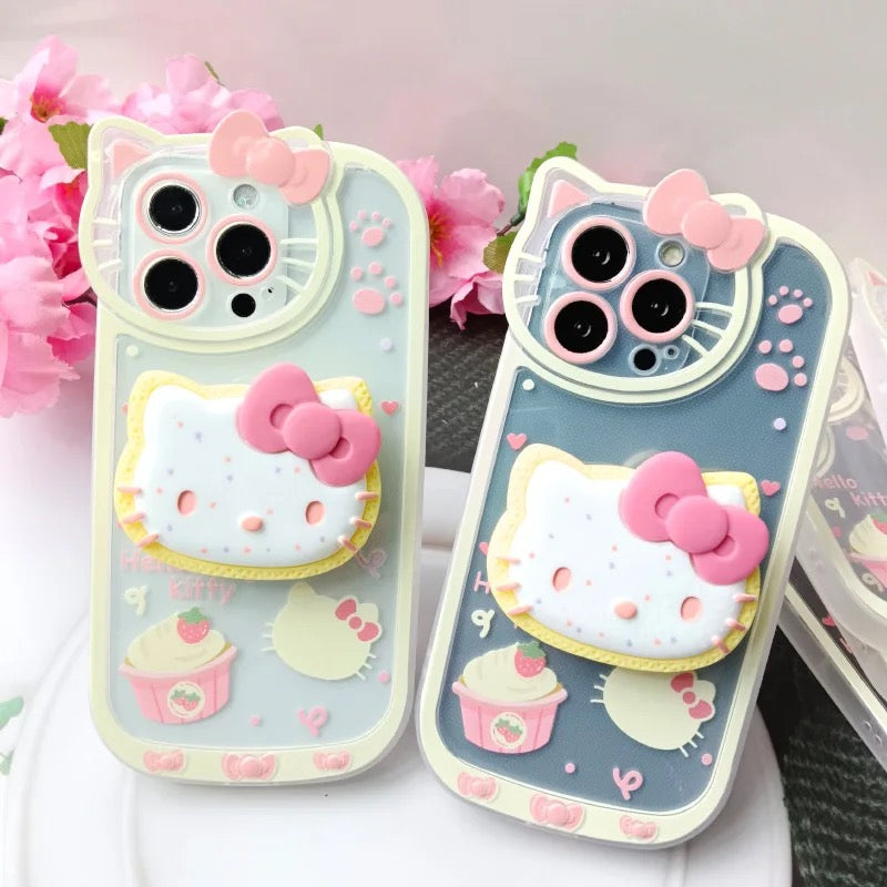 New 3D Cute Hello Kitty Phone Holder Transparent iPhone Soft Case