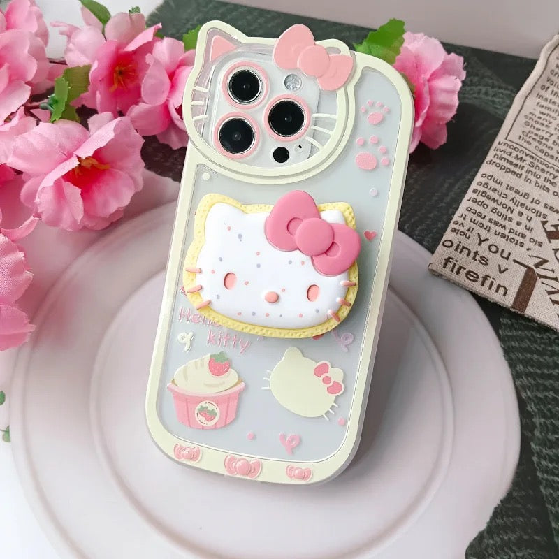 New 3D Cute Hello Kitty Phone Holder Transparent iPhone Soft Case