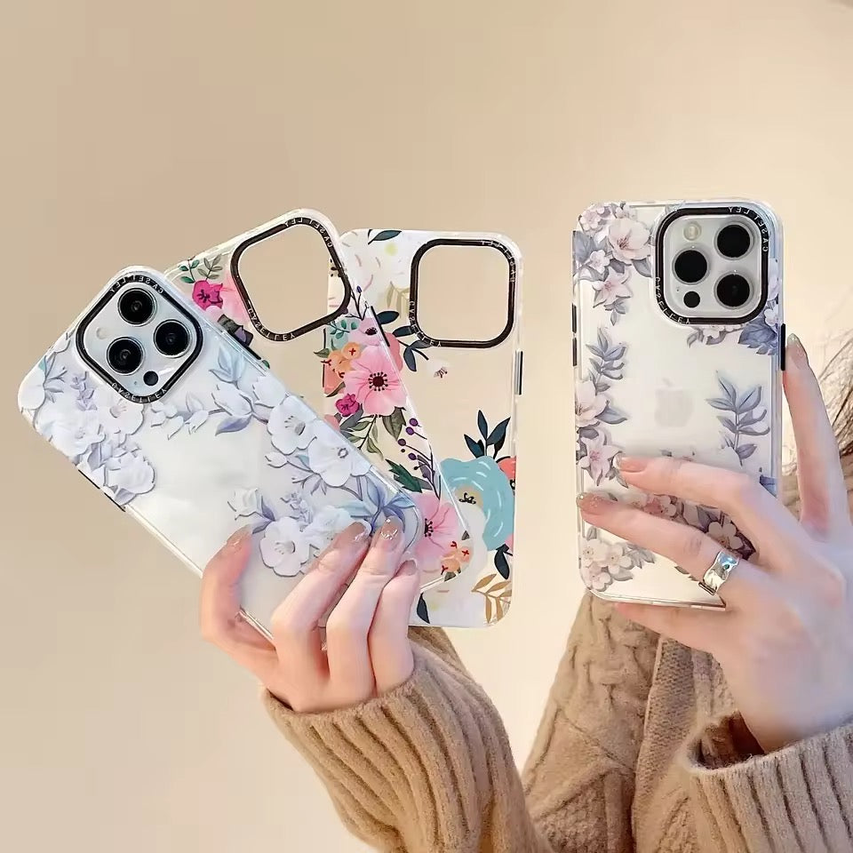 Cute Retro Floral Flowers Transparent iPhone Case