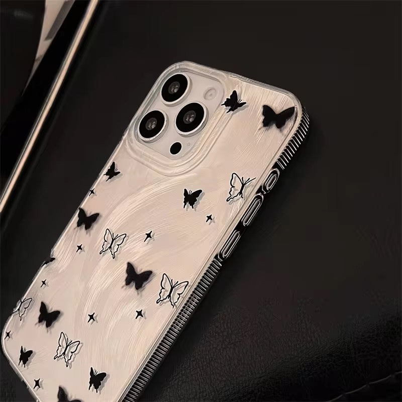 Silver Gradient Glossy Laser Black Butterfly iPhone Case