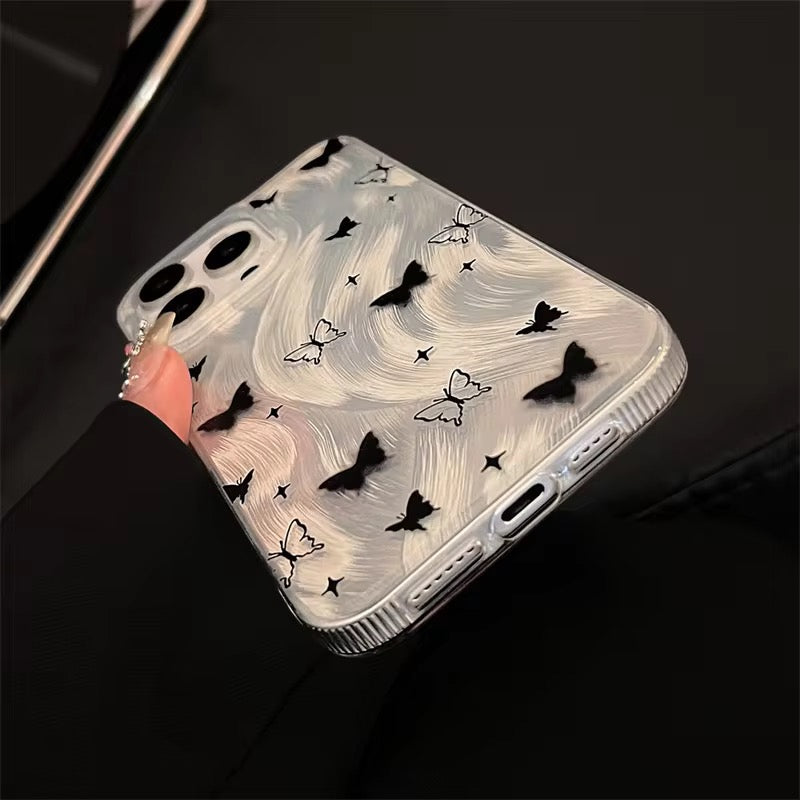 Silver Gradient Glossy Laser Black Butterfly iPhone Case