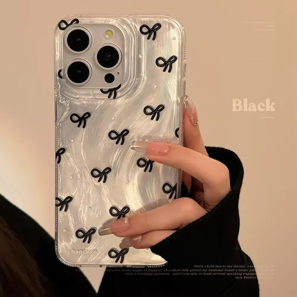 Silver Gradient Glossy Laser Black Bow iPhone Case