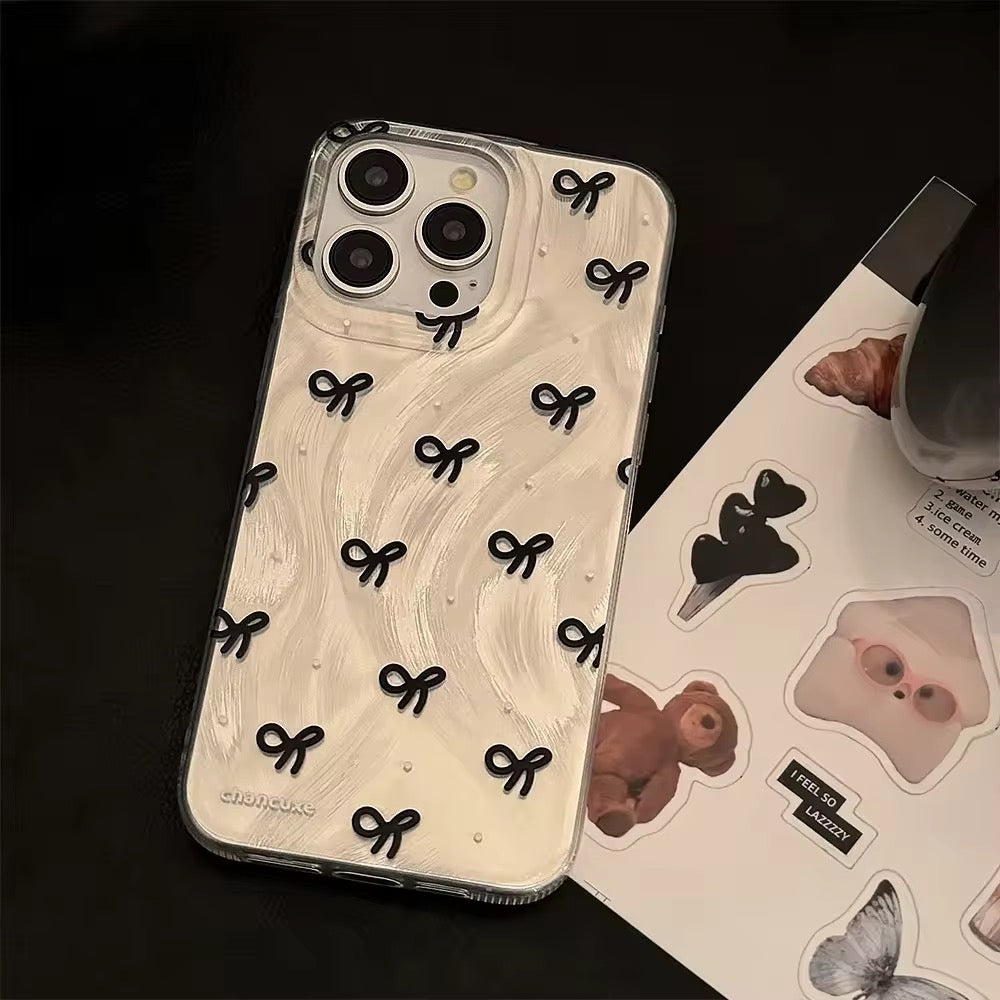 Silver Gradient Glossy Laser Black Bow iPhone Case