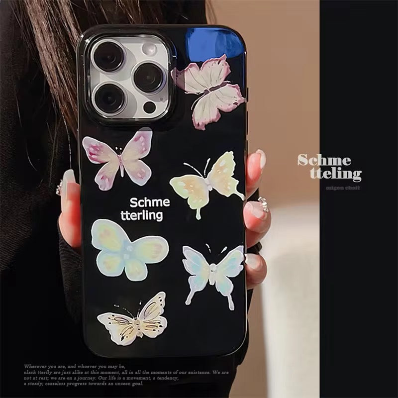 Colorful Candy Butterfly Black Glossy iPhone Soft Case