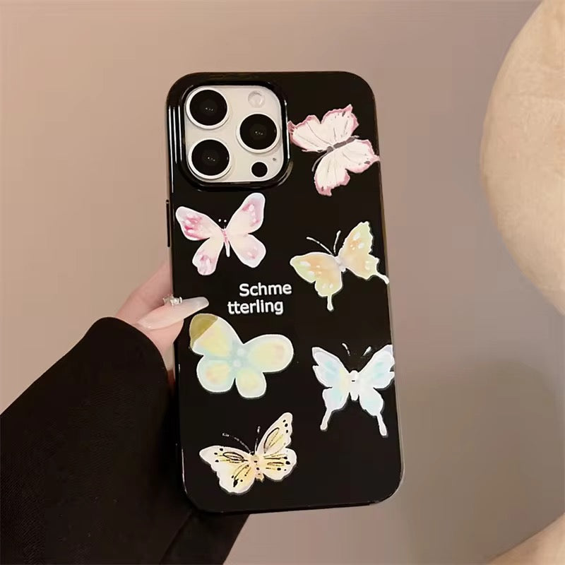 Colorful Candy Butterfly Black Glossy iPhone Soft Case