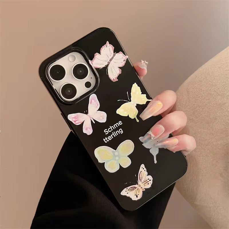 Colorful Candy Butterfly Black Glossy iPhone Soft Case