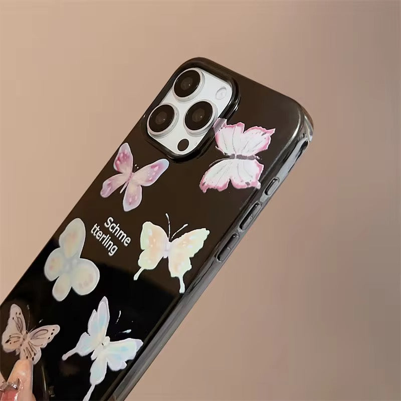 Colorful Candy Butterfly Black Glossy iPhone Soft Case