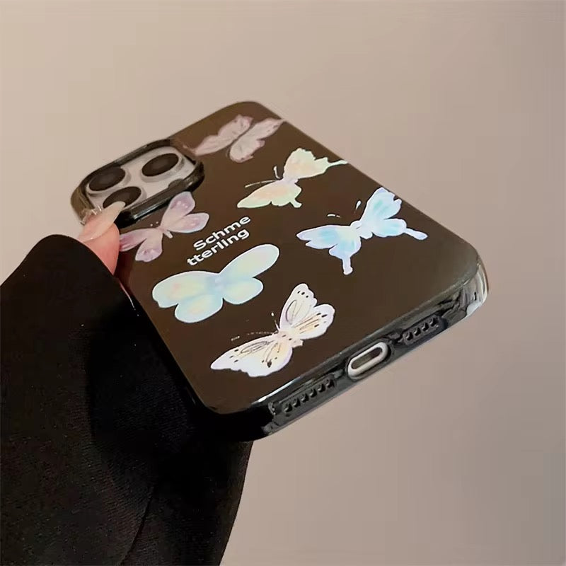 Colorful Candy Butterfly Black Glossy iPhone Soft Case