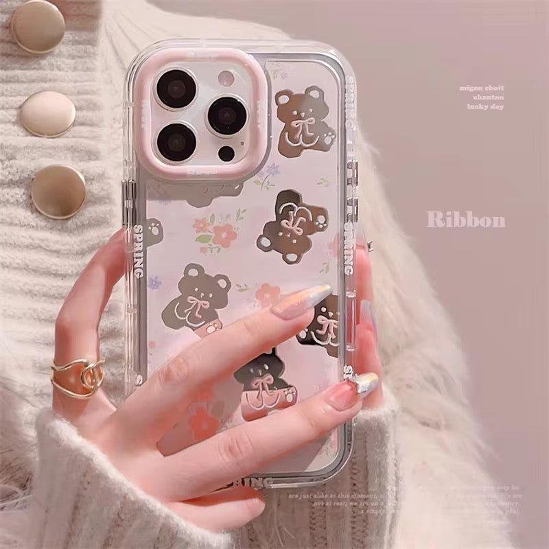 Pink Mirror Flower Floral Teddy Bear iPhone Case