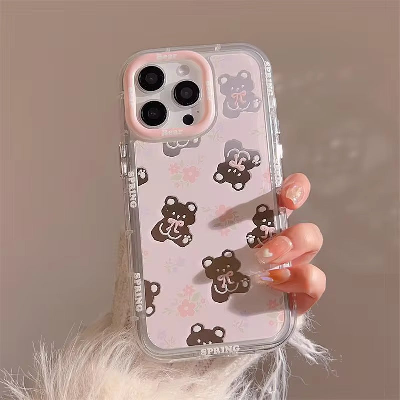 Pink Mirror Flower Floral Teddy Bear iPhone Case