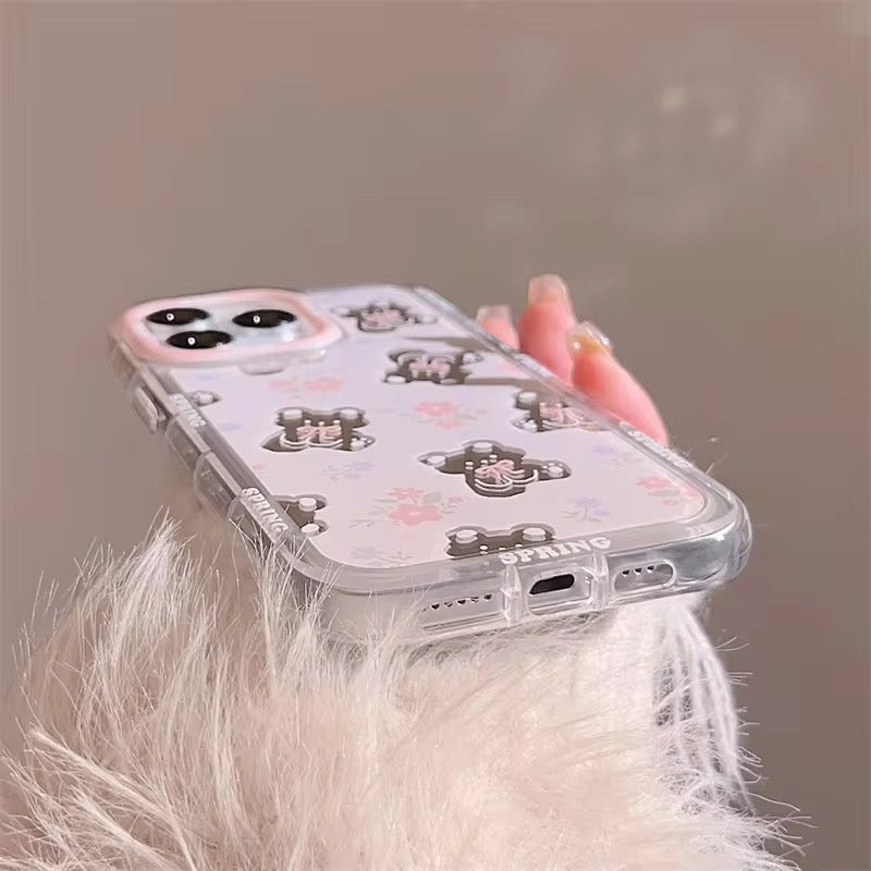 Pink Mirror Flower Floral Teddy Bear iPhone Case