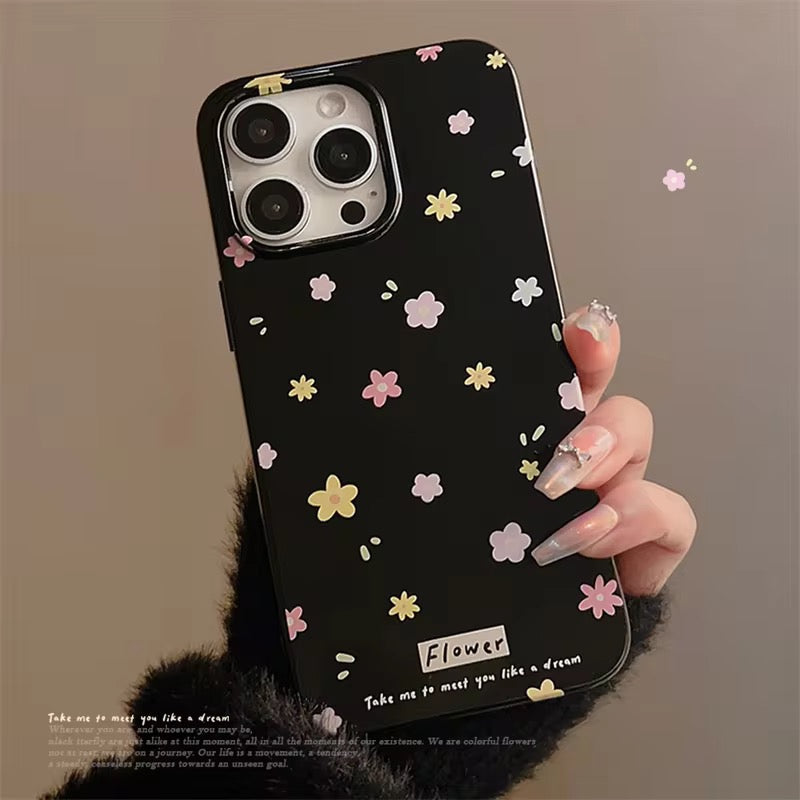 Colorful Candy Floral Flowers Black Glossy iPhone Soft Case