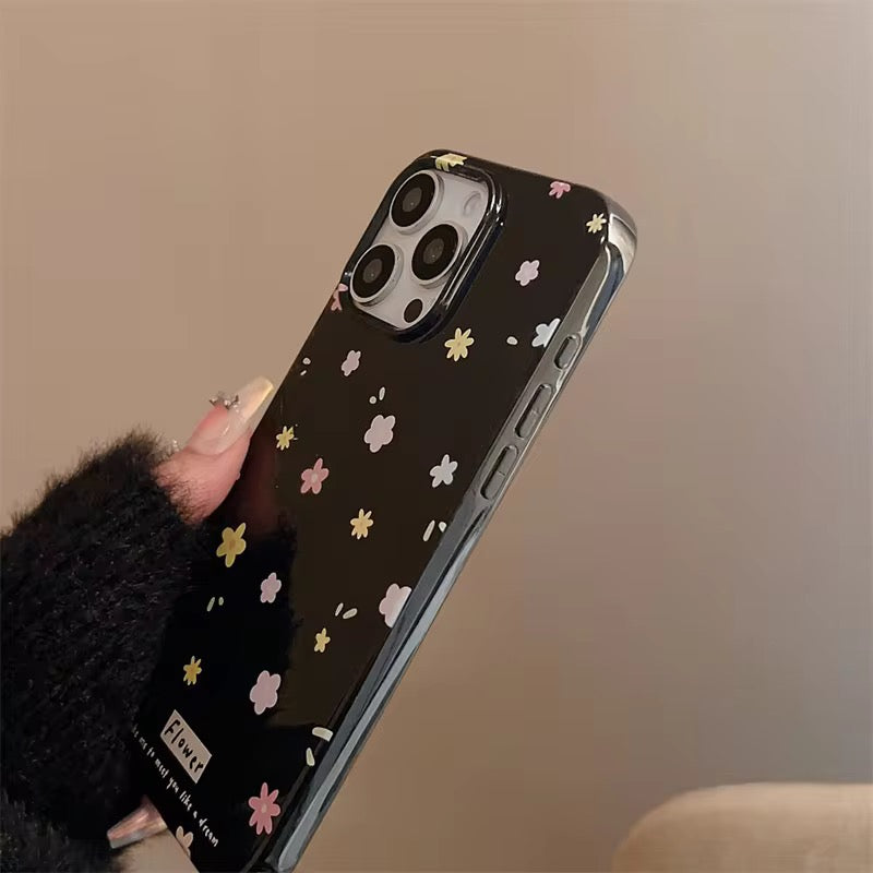 Colorful Candy Floral Flowers Black Glossy iPhone Soft Case