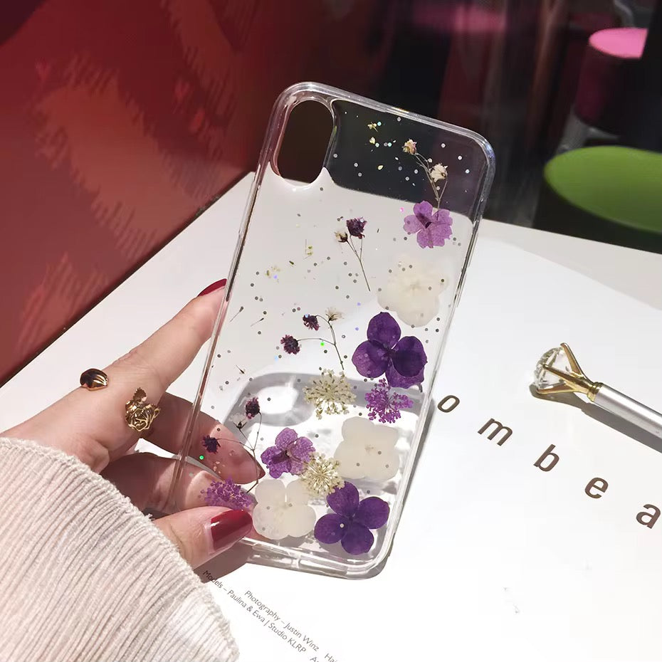 Purple Dried Floral Flower Transparent iPhone Soft Case