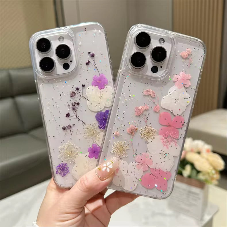 Purple Dried Floral Flower Transparent iPhone Soft Case