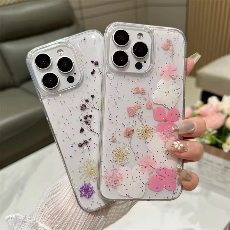 Purple Dried Floral Flower Transparent iPhone Soft Case