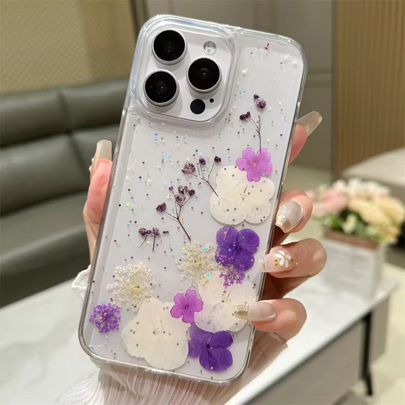 Purple Dried Floral Flower Transparent iPhone Soft Case