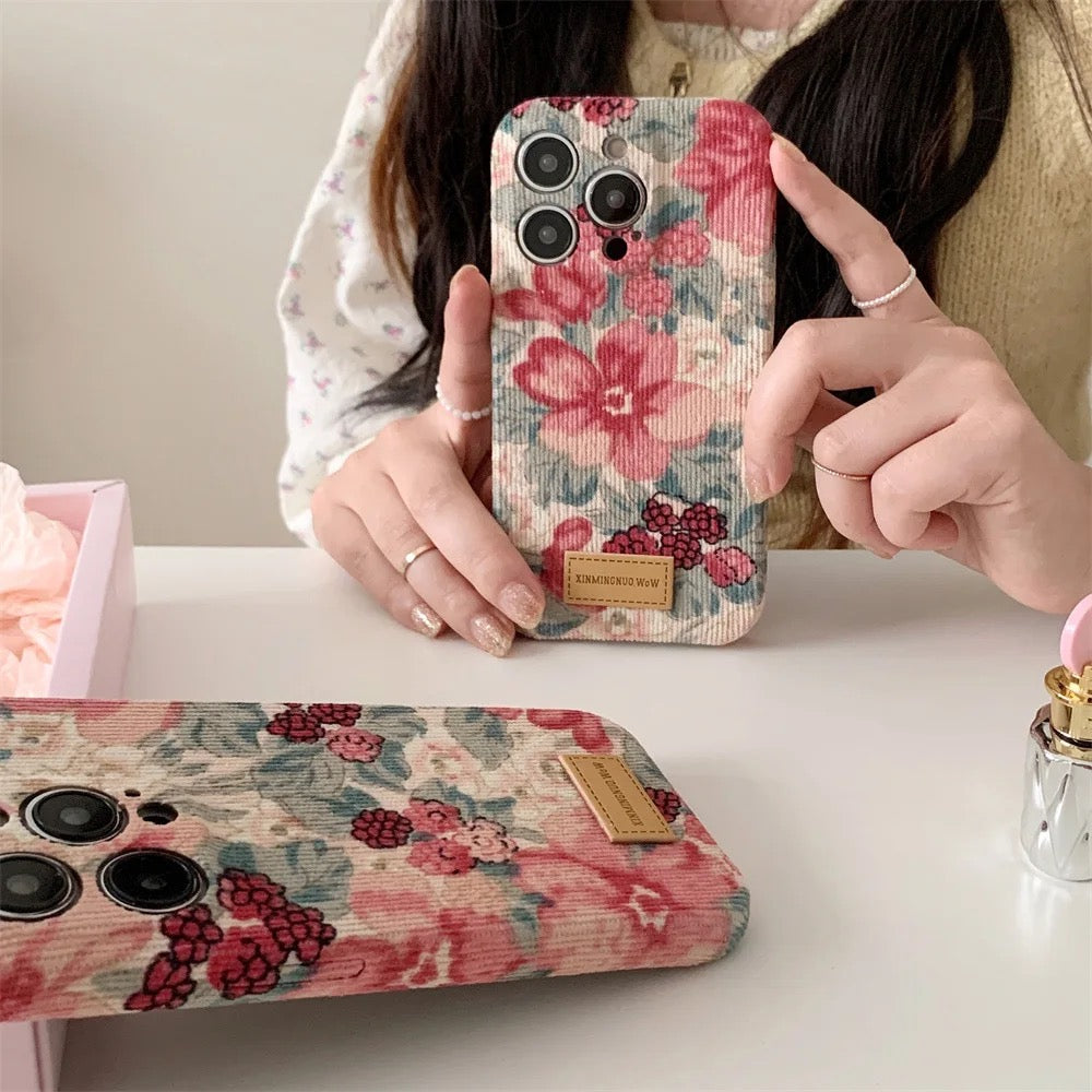 Retro Floral Flower Corduroy Fabric iPhone Case