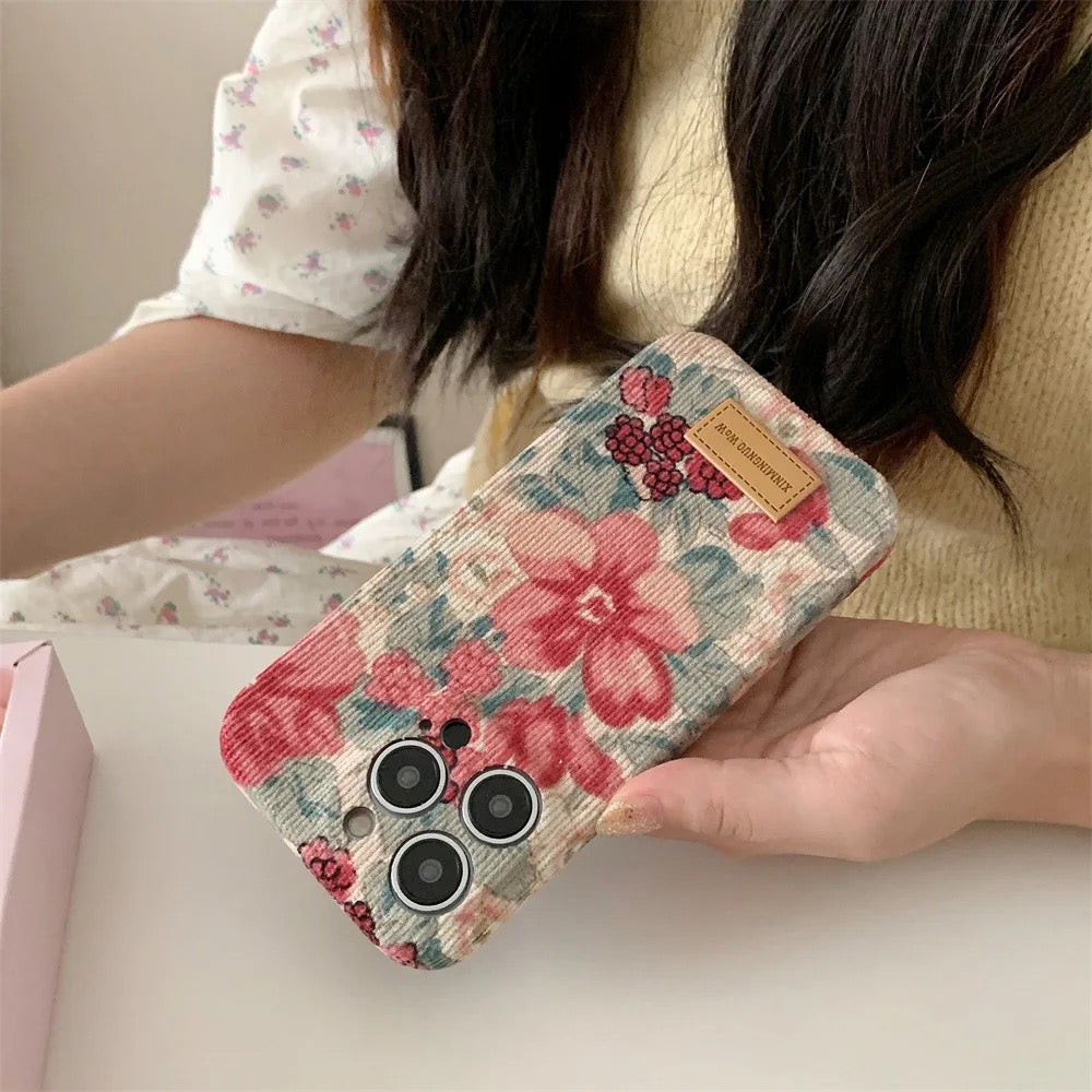 Retro Floral Flower Corduroy Fabric iPhone Case