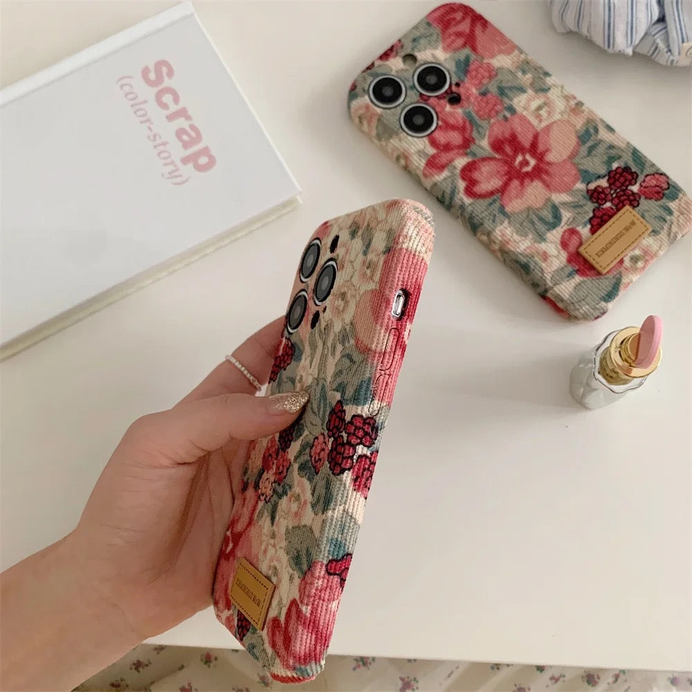 Retro Floral Flower Corduroy Fabric iPhone Case