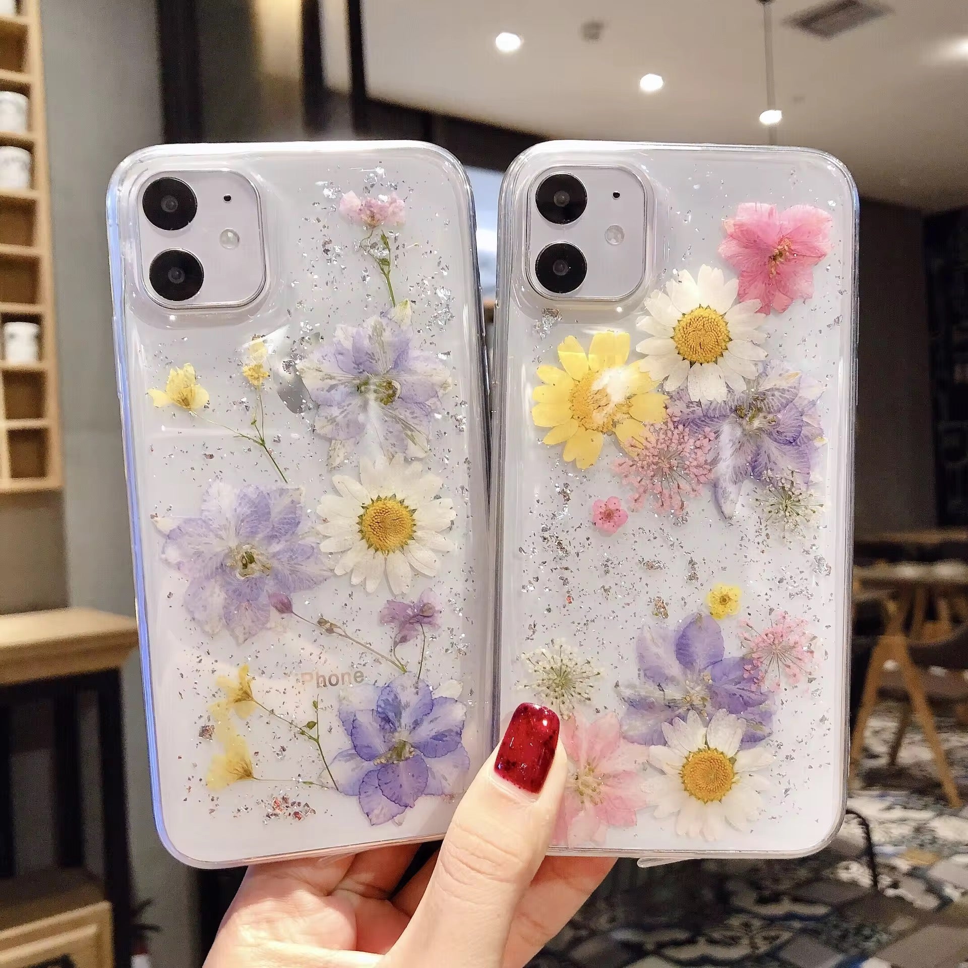 White Sunflower Purple Dried Floral Flower Transparent iPhone Soft Case