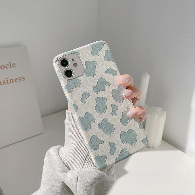 Cute Blue White Cow Print Aesthetic Textured Rubber Silicone iPhone Case