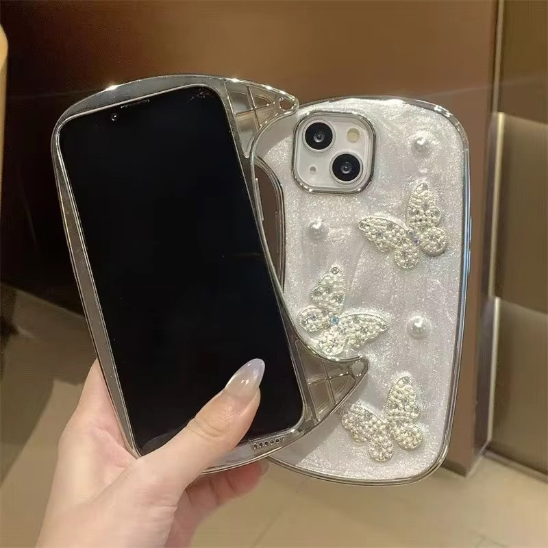 3D Glitter Butterfly Wallet Bag Style iPhone Pre-Order White Silicone Case