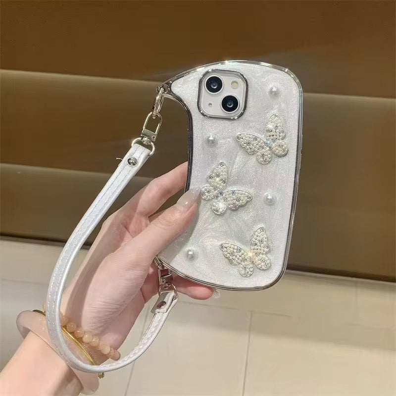 3D Glitter Butterfly Wallet Bag Style iPhone Pre-Order White Silicone Case