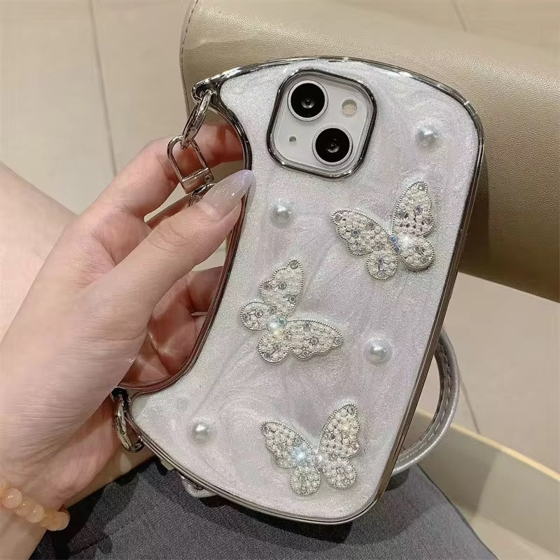 3D Glitter Butterfly Wallet Bag Style iPhone Pre-Order White Silicone Case