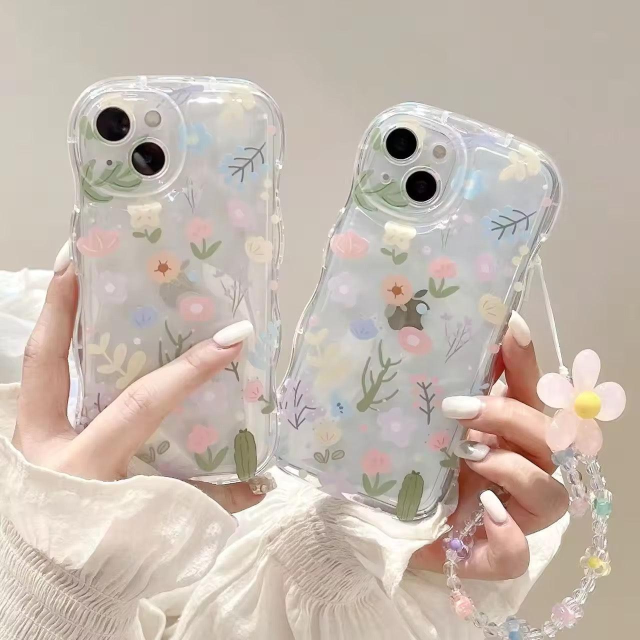 Cute Floral Flower Big Lanyard Bracelet Transparent iPhone Soft Case