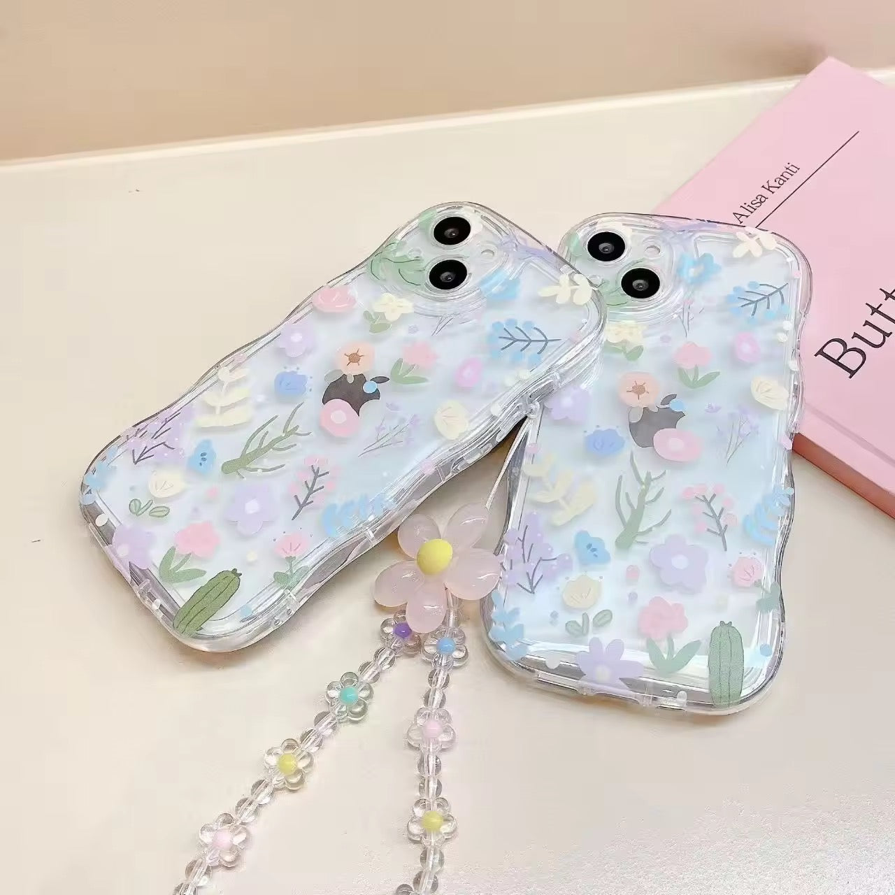 Cute Floral Flower Big Lanyard Bracelet Transparent iPhone Soft Case