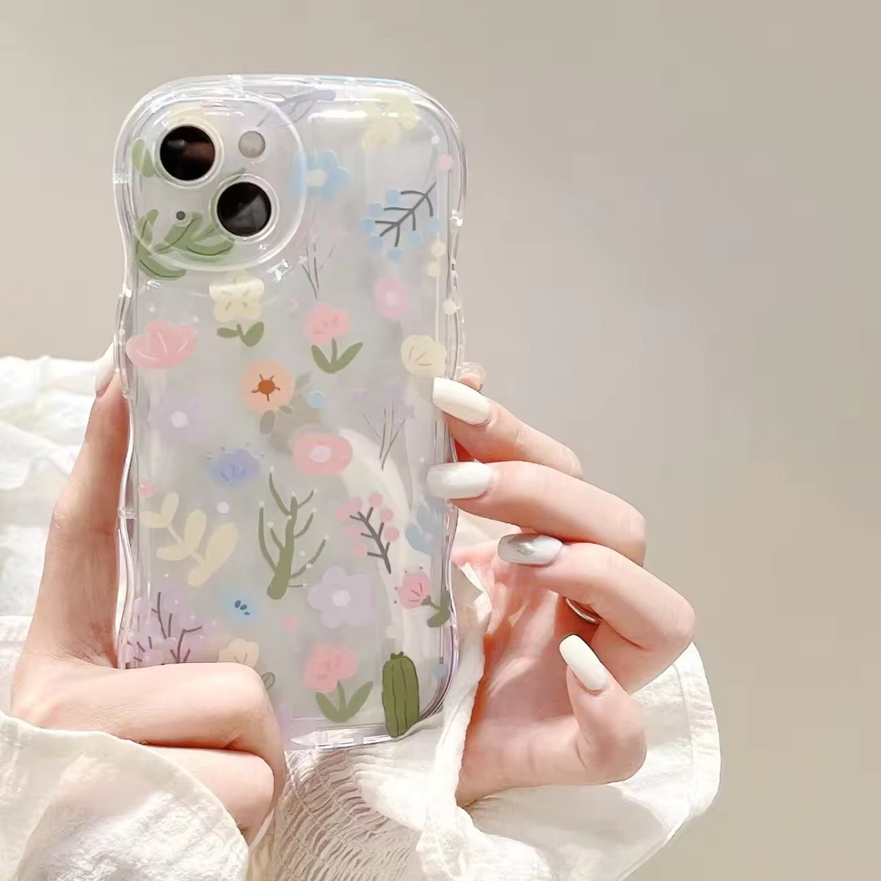 Cute Floral Flower Big Lanyard Bracelet Transparent iPhone Soft Case