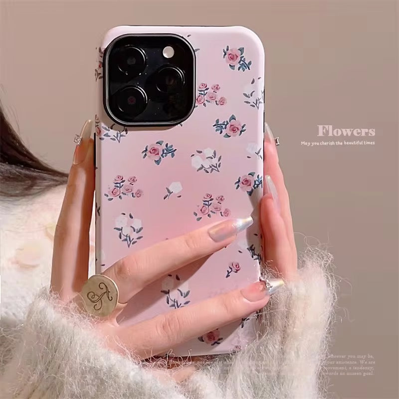 Cute Pink Shaded Floral Flower Black Border Protected iPhone Soft Case