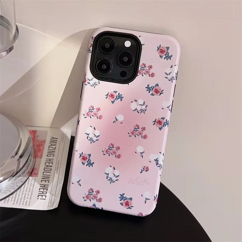 Cute Pink Shaded Floral Flower Black Border Protected iPhone Soft Case