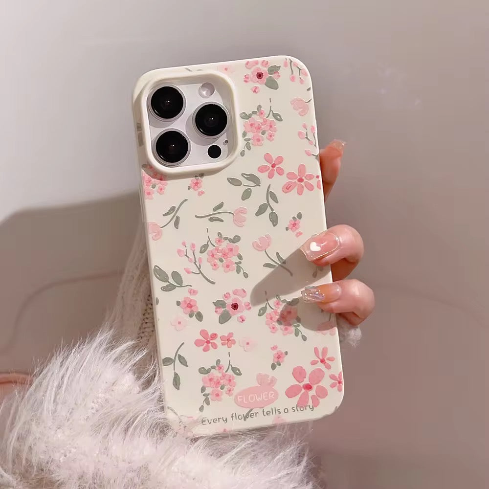 Pink Green Leaf Floral Flower White Glossy iPhone Soft Case