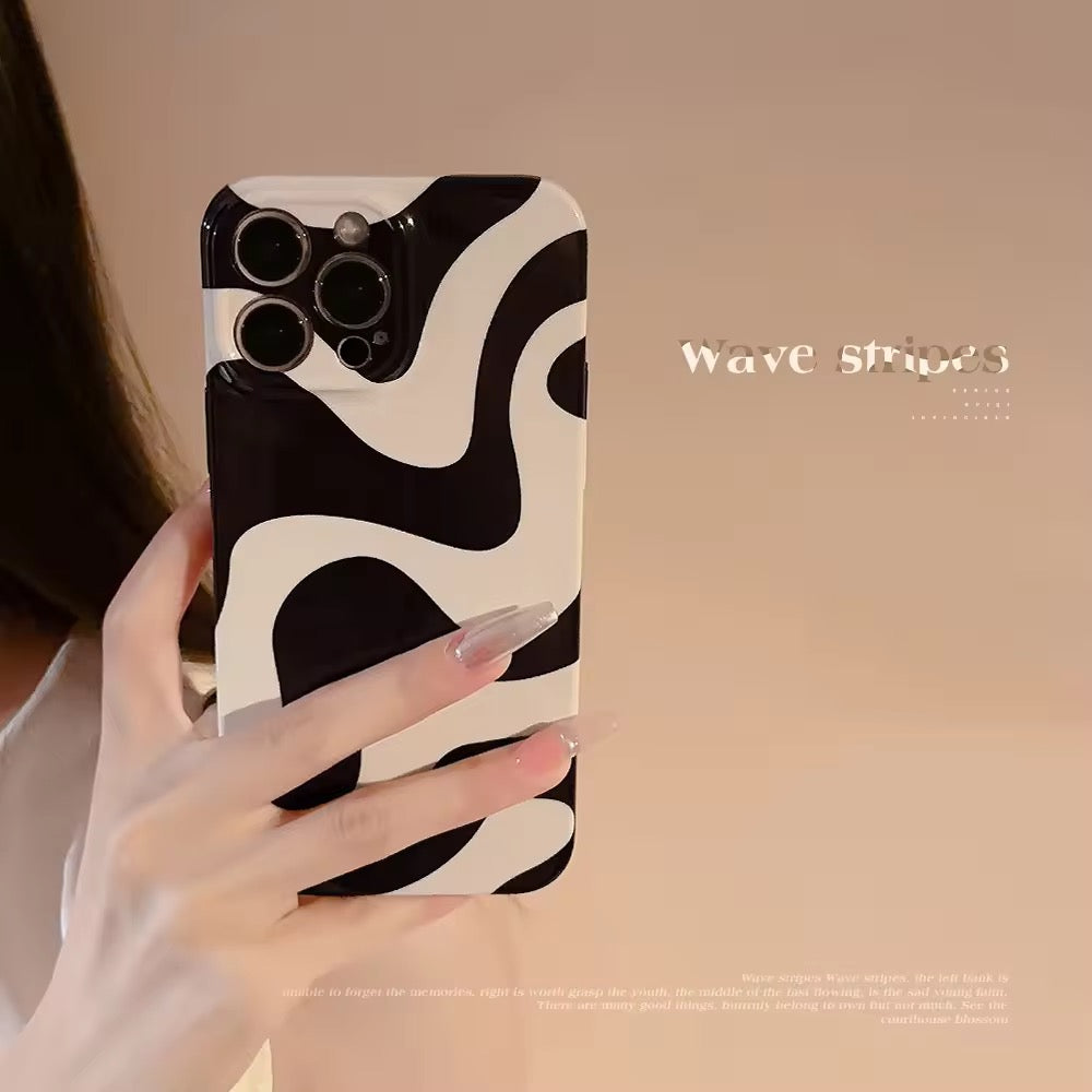 Black White Waves Protective iPhone Case