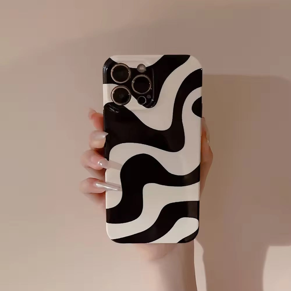 Black White Waves Protective iPhone Case