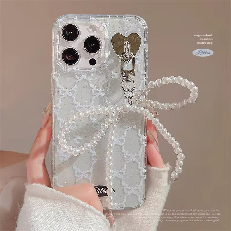 3D Pearl Knot  Sparkle Blue Bow Transparent iPhone Soft Case