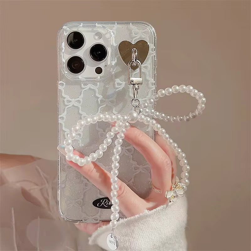 3D Pearl Knot  Sparkle Blue Bow Transparent iPhone Soft Case