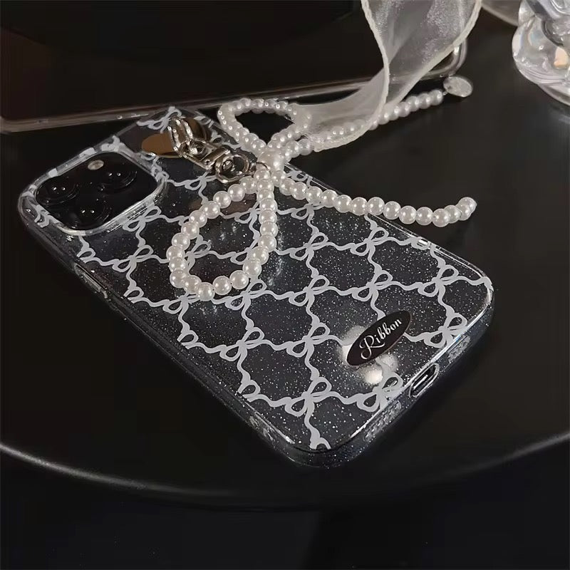 3D Pearl Knot  Sparkle Blue Bow Transparent iPhone Soft Case