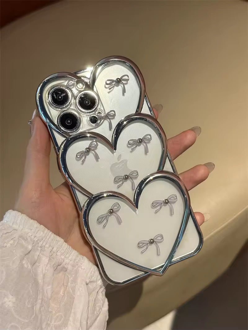 3D Hearts Cute Bow Transparent Studded iPhone Soft Case